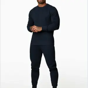 Custom logo crewneck cotton sweat suit sportswear tracksuits men black 2 pcs tracksuit sweatsuit sweatpants and hoodie set