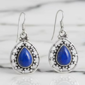ต่างหูห้อยทรงหยดน้ำลาพิส ลาซูลี ประดับลูกปัดสีทองเงินลายรัศมีดวงอาทิตย์ สีน้ำเงินเข้ม น่ารัก สไตล์โบโฮ ของขวัญสำหรับงานฉลองครบรอบ - Product Image 1