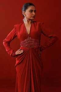 ชุดเดรสปักแขนยาวทรงเอไลน์ยาวถึงพื้นพร้อมลูกปัดสำหรับงานปาร์ตี้ในโอกาสพิเศษ - Product Image 5