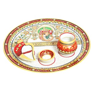 Ganesh Marble Meenakari Pooja Thali Online for Ladies - Product Image 2