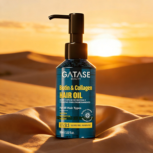 Huile capillaire au collagène et à la biotine Gatase OEM, sérum capillaire nourrissant, fortifiant, <span class=keywords><strong>l</strong></span>éger, pour cheveux abîmés, contrôle des frisottis, brillance - Product Image 1