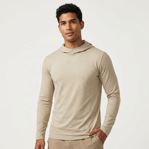 Men's <b>Lined</b> Spring Plain Dyed <b>Fleece</b> Knitted Hooded Long Sleeve <b>Sweatshirt</b> Regular Fit Casual Beige Quick Dry - Product Image 4
