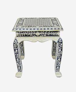 Mesa de Centro Hecha a Mano con Incrustaciones de Nácar, Muebles de Lujo para el Hogar, Mesa Redonda Rústica Antigua con Incrustaciones de Hueso, Mesa Auxiliar de la India. - Product Image 1