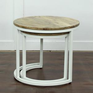 Ensemble de deux tables basses contemporaines Meubles gigognes modernes en manguier massif et fer pour la maison et le salon - Product Image 3