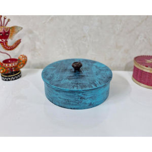 Cacerola de madera con tapa Color azul Impreso para servir Utensilios de cocina Sirviendo Olla caliente Madera Recién llegado Utensilios de cocina - Product Image 4