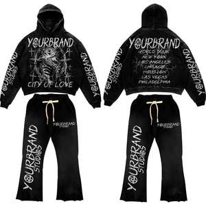 Conjunto de sudadera con capucha de lana de algodón lavado con ácido para hombre, chándal transpirable con logotipo personalizado para ropa informal para gimnasio de invierno fitness - Product Image 5