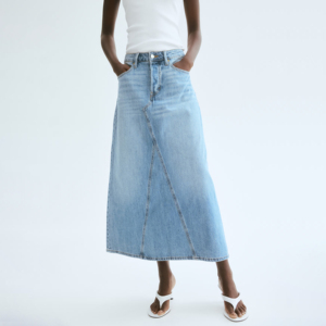 A-Line Falda de mezclilla Azul Denim Señoras Bolsillo lateral Cinturón 100% Algodón Jeans Faldas - Product Image 2