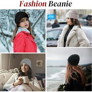 Gorros de lana unisex acrílicos con logotipo de letras Jacquard personalizados, gorro de punto negro de Color sólido al por mayor - Product Image 3