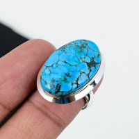 Bijoux classiques raffinés en argent sterling 925 massif, pierre précieuse turquoise ovale 100% naturelle, bagues serties pour femmes, troisième marque