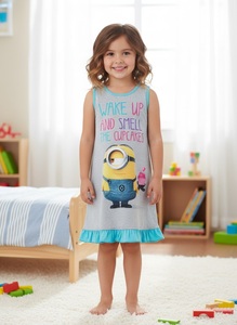 ชุดนอนเด็กผู้หญิงลายการ์ตูนสีเหลือง แขนกุด ชายระบาย ผ้าเจอร์ซีย์พิมพ์ลายตามสั่ง ระบายอากาศ แห้งเร็ว สำหรับฤดูร้อน - Product Image 6