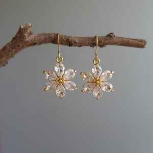 Sterling Silver Zircon Natural Pear Cut Flower Hook Earrings Vintage Victorian Style Gift for <b>Mum</b> - Product Image 5