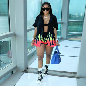 Conjunto de Dos Piezas para Mujer, Estampado Sólido, Transpirable, de Spandex/Poliéster, Shorts Midi, Camiseta Abierta por Delante, Estilo Casual, Ropa de Calle para Verano, para Hacer Ejercicio - Product Image 1