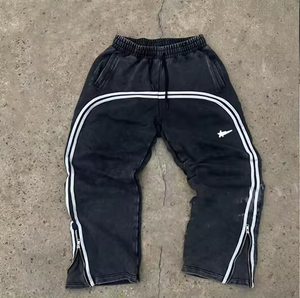 Pantalones de chándal acampanados vintage lavados con ácido personalizados de alta calidad, ropa de calle para hombre, pantalones de chándal acampanados a rayas informales - Product Image 1