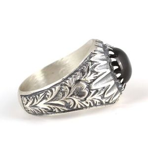 Bague pour homme en argent sterling 925 avec petite pierre d'ambre noire pressée, motif géométrique, platine, certifiée IGI, pour un usage quotidien - Product Image 3