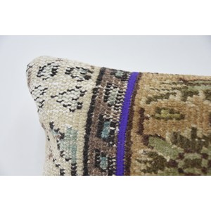 Bohème Vintage 12x24 pouces Beige laine oreiller tissé Kantha Patchwork brodé coussin uni décoratif sol utilisation - Product Image 2