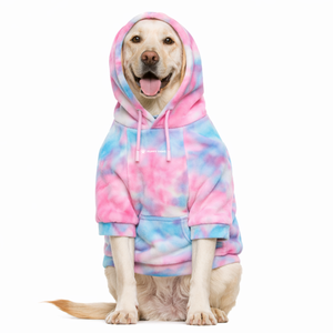 เสื้อฮู้ดดี้กำมะหยี่สำหรับสุนัข สีชมพู-ฟ้า ลายมัดย้อม เนื้อผ้านุ่ม ขนฟู สวมใส่สบาย อุ่นสบาย เหมาะสำหรับสุนัขขนาดกลางถึงใหญ่ ใส่ได้ในช่วงฤดูหนาว - Product Image 1