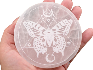 แผ่นชาร์จลายผีเสื้อแบบเซเลไนต์อัญมณีจากคริสตัลอาเกตที่รองแก้วขายส่งจากอินเดีย - Product Image 2