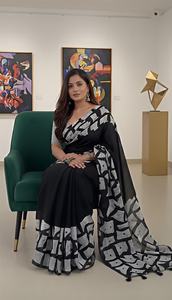 Sari pour femme en faux georgette épaisse avec travail de miroir sur toute la longueur du pallu et franges, fabriqué en Inde, en stock, sans échantillon, délai de livraison - Product Image 5