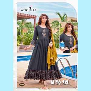 El último diseñador de Fab Zone, vestido Anarkali con estampado Jacquard de viscosa y rayón pesado, Sari tradicional con estilo Salwar Kameez - Product Image 5