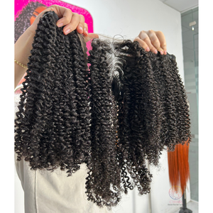 Vendeur en gros de cheveux bouclés de couleur naturelle super doublement étirés de 18 pouces sans colle crépus bouclés paquets de cheveux pour femmes noires - Product Image 2