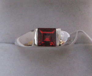 Romantic Vintage <b>Garnet</b> Sterling <b>Silver</b> <b>Ring</b> Rhodium Plated with Invisible & Bezel Setting Gemstone Bezel <b>Ring</b> - Product Image 1
