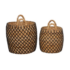Ensemble de 2 paniers en jacinthe d'eau avec couvercles en filet Panier de rangement fait à la main Vente en gros Écologique Fabriqué au Vietnam - Product Image 5