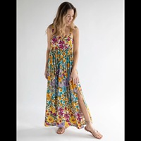 Attrayant bohème rayonne imprimé Maxi robe manches longues col en V vacances décontracté Midi longueur robe pour les femmes