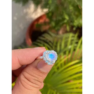 Rainbow Moonstone Heart <b>Ring</b> 925 Sterling Silver Handmade Heart Shape Gemstone <b>Ring</b> Wholesale Jewelry Supplier - Product Image 2