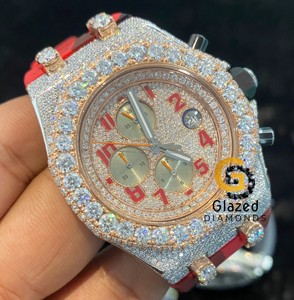 Gorgeous <b>Military</b> Red Belt Hip Hop Round Cut Moissanite Colorless Diamond Chronograph <b>Watch</b> <b>For</b> <b>Men</b> - Product Image 1