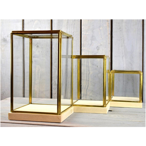 Vidrio transparente de tamaño personalizado con acabado dorado con base de madera, caja de almacenamiento, accesorios de decoración, caja de vidrio de recuerdo, decoración multiusos - Product Image 2