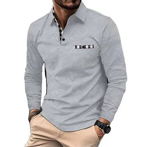Tricot décontracté en jersey coupe ajustée pour hommes pour polo pull de golf à manches longues avec motif solide de teinture de vêtement foncé - Product Image 1