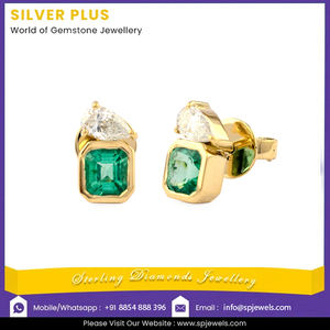 18K oro sólido Vintage verde esmeralda pera diamante joyería fina pendientes de oro precio al por mayor - Product Image 2