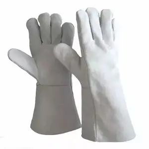 白い溶接手袋牛スプリットレザー耐熱ロングカフ厚い溶接機手保護作業手袋TIG手袋