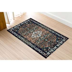 Tapis imprimé marron et bleu marine, tapis à motifs classiques, tapis traditionnel, tapis doux non tissé - Product Image 4