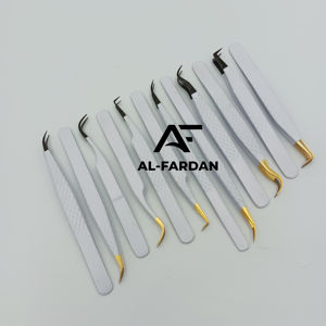 Fiber Tip Eyelash Tweezer <b>Japanese</b> Stainless Steel Gold And Black Tips White Color Russian Volume Lash Extension Tweezer - Product Image 1