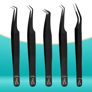 Pinzas para Extensión de Pestañas con Punta de Fibra Negra, Acero Inoxidable, Rectas y Curvas, Herramienta para Volumen de Pestañas para Profesionales, de Proveedores de Fábrica - Product Image 5