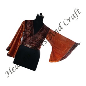 Top de corbata de seda multicolor, Top de seda reciclada para mujer, Top de abrigo de seda india, Top Hippie de manga de campana, Top de seda estilo Retro informal - Product Image 4
