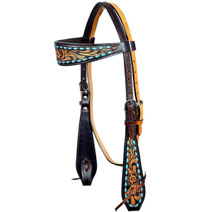 Serre-tête Bosal fait main en cuir de style occidental traditionnel avec nœuds en cuir brut et licous à boucle décoratifs avec corde - Product Image 5