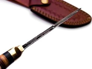 Cuchillo de Caza de Acero de Damasco Personalizable Hecho a Mano |   Cuchillo de Supervivencia para Campamento al Aire Libre con Mango de Asta de Ciervo, Funda de Cuero, OEM - Product Image 3