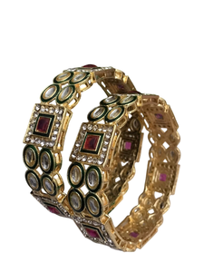 Bracelets Kundan Meenakari plaqués or de haute qualité pour femmes, bijoux indiens traditionnels, détails en émail complexes et travail de pierres - Product Image 2