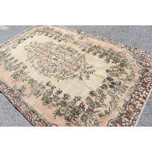 Vintage Large Rug 5.9x8.9 ft, Turkish <b>Brown</b> Bordered <b>Wool</b> Rug - Product Image 4