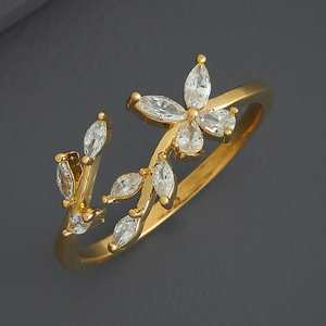 Trendy <b>Adjustable</b> Flower Shape <b>Ring</b> 186813 Prong Setting White Lab Created Marquise Stone Gold/Rodium Polish Women's Party <b>Ring</b> - Product Image 1