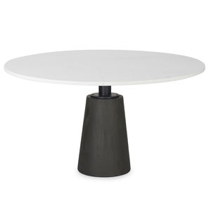 Table de salle à manger de luxe pour la maison, la cuisine, le bar, le restaurant, l'extérieur, avec piédestal en marbre blanc moderne et en bois de manguier massif noir, 4 places - Product Image 1