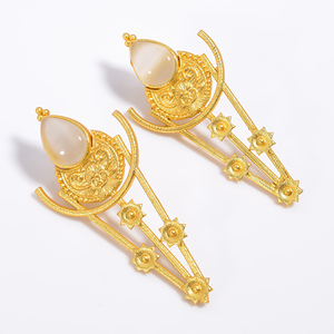Latón 14K chapado en oro pendientes de piedras preciosas mujeres y niñas moda latón piedras preciosas joyería personalizada latón piedras preciosas joyería fabricante - Product Image 1