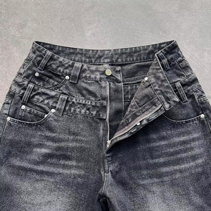 Shorts en denim solide respirant, style ample, taille élastique pour homme, écologique, 100% coton, OEM personnalisé, pantalon mi-long lavé - Product Image 4
