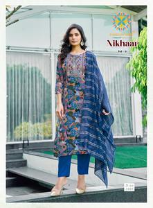 Premium Collection Rayon Procian Print with Foil <b>Top</b> Pant Jacquard Dupatta Accessories for <b>Indian</b> Pakistani Style Kurtis - Product Image 5