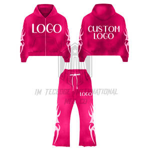 New Winter Regular Vintage Heavy Acid Wash Breathable Casual Sweat Suits Men's Distressed Custom <b>Applique</b> <b>Patch</b> Embroidery - Product Image 6