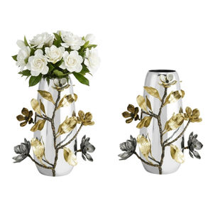 Jarrón de Flores de Lujo Hecho a Mano en Acero Inoxidable y Latón Natural, Decoración Moderna y Elegante para el Hogar, Acabado Plateado y Dorado, para Bodas - Product Image 3