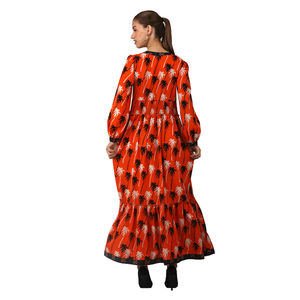 Elegant Handmade Printed Crepe Maxi <b>Dress</b> <b>for</b> <b>Women</b> Lightweight Comfortable Vintage Design A-Line Silhouette <b>for</b> Parties Beach - Product Image 4
