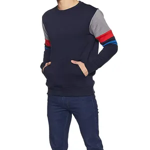 2023 design 100% Cotton men crewneck three color combo sweat shirt with hand pockets custom logo pullover sweatshirt for men